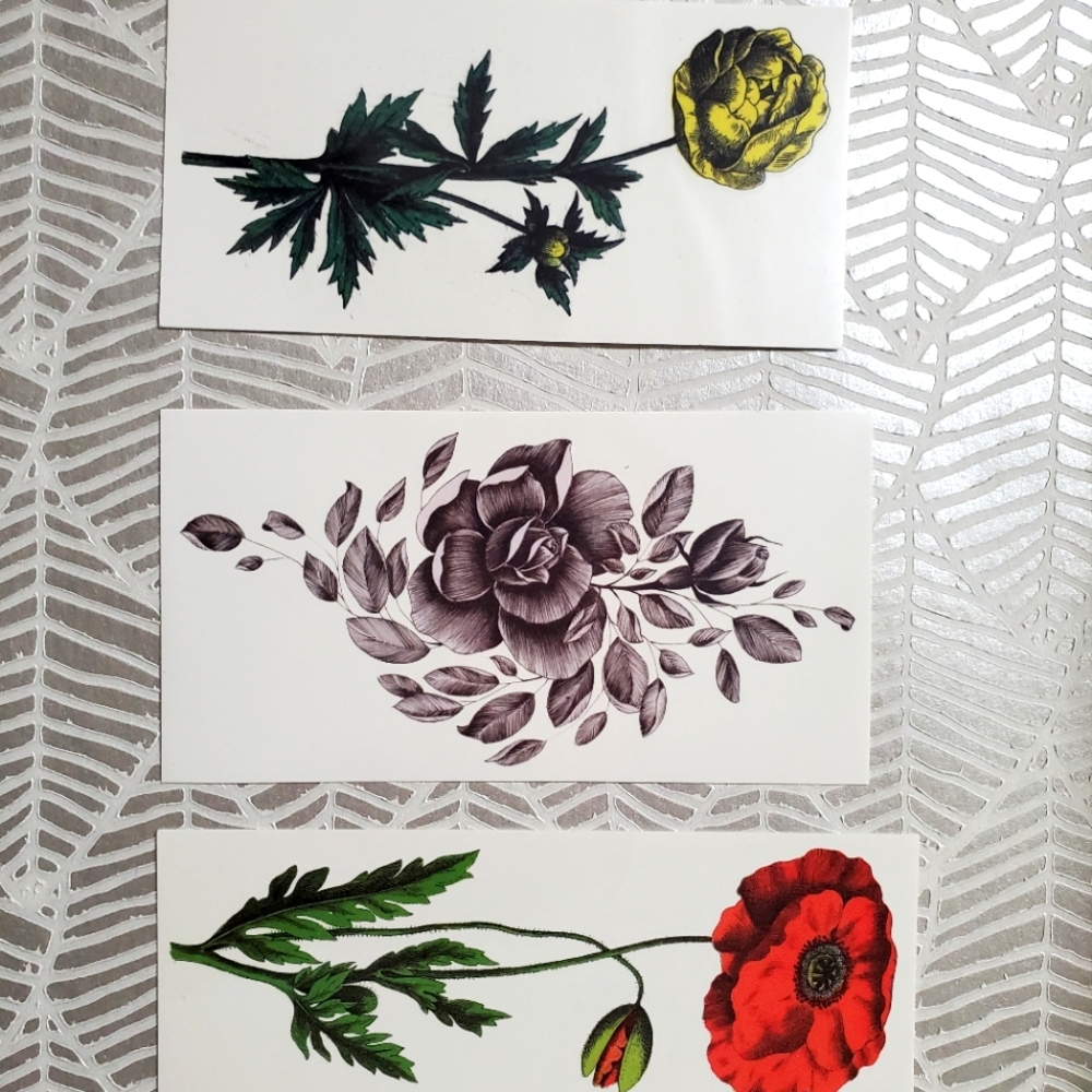 😀 HAND CRAFTED Flower art temporary tattoos yellow red